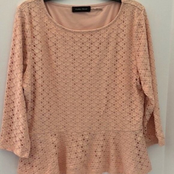 Ivanka Trump L Blush Pink 3/4 Sleeve Lace Overlay Eyelet Romantic Feminine - Picture 1 of 5